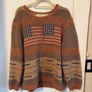 Orvis Chunky Knit Crewneck Sweater in Brown, Tan and Navy